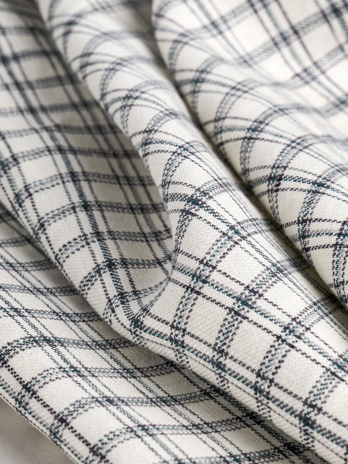 Windowpane Cotton Linen Deadstock - Beige   Gray   Teal
